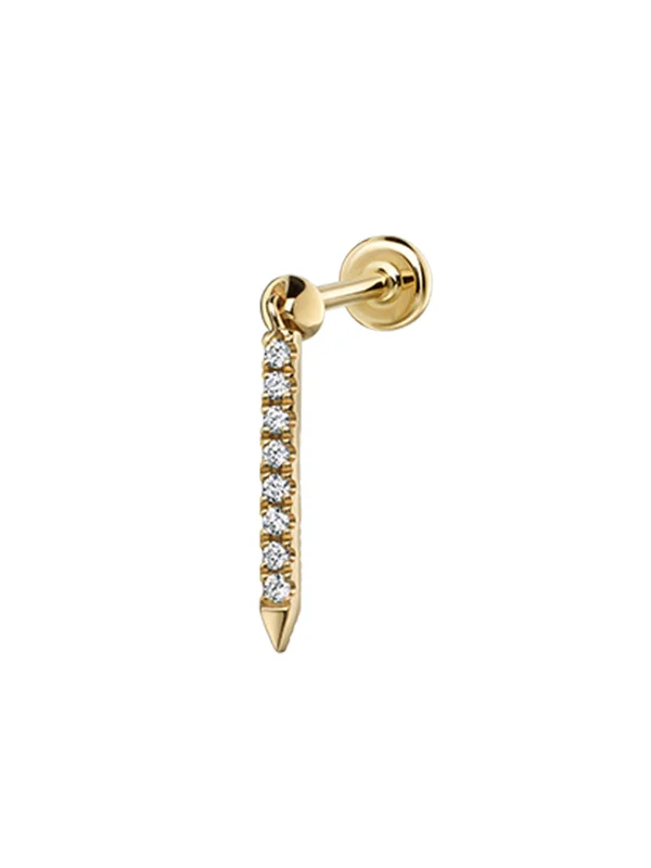minimalist black diamond studs 11mm Diamond Eternity Bar Charm Yellow Gold Single Threaded Stud Earring