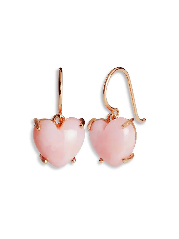 simple turquoise stud earrings Pink Opal Heart Rose Gold Drop Earrings