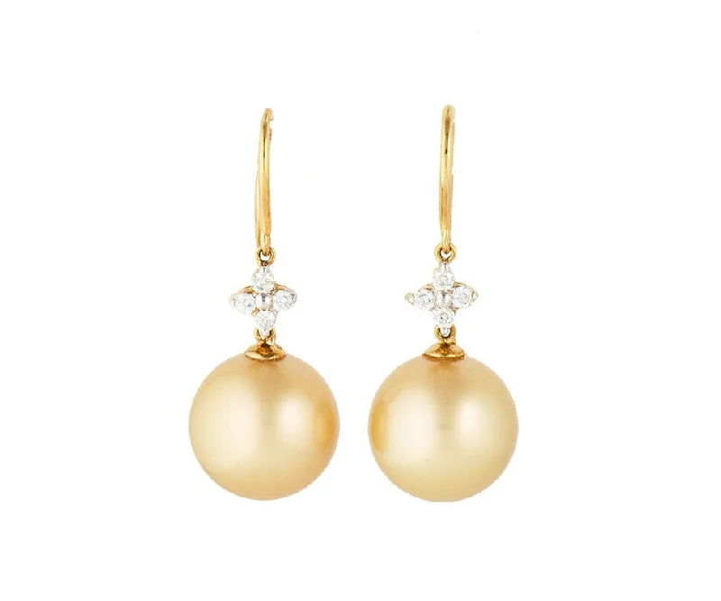 silver lotus flower earrings 12.0MM Golden South Sea Pearl and 0.19ctw Diamond Drop Earrings in 18K silver lotus flower earrings 12.0MM Golden South Sea Pearl and 0.19ctw Diamond Drop Earrings in 18K