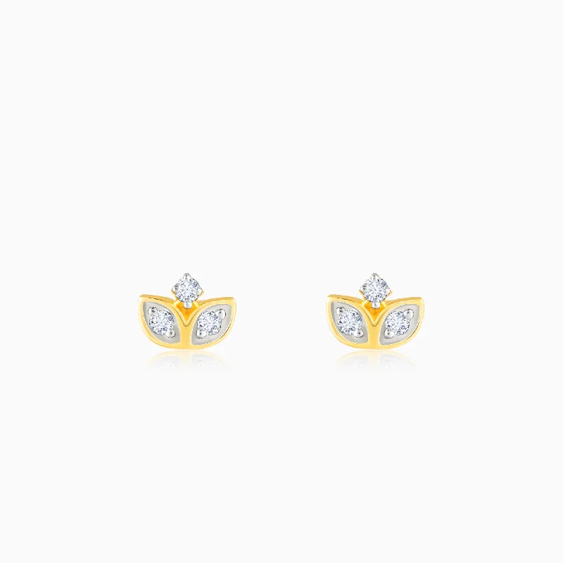 boho gold leaf ring Gold Blooming Bud Diamond Earrings