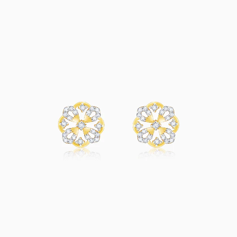 vintage pearl cluster earrings Gold Mesmerising Flower Diamond Earrings