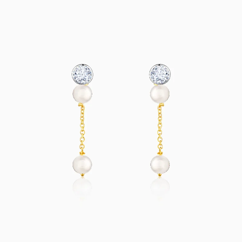 minimalist diamond stud earrings Gold Moonlit Pearls Diamond Earrings