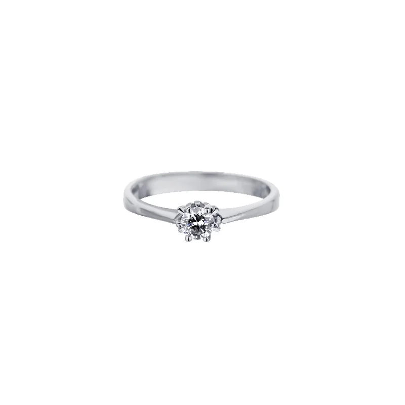 cubic zirconia stud earrings classic 14K White Gold Round Cut Solitaire Engagement Ring