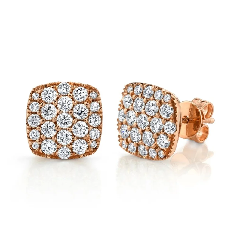 modern hexagon stud earrings 14KT GOLD 1.10 CTW DIAMOND PAVE CUSHION STUD EARRINGS