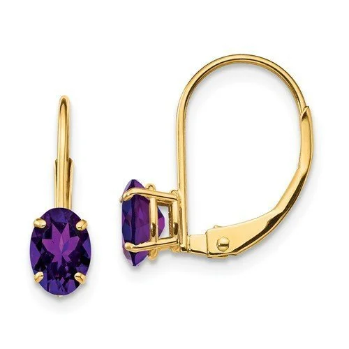 celestial orbit ring set 14KT GOLD 0.90 CTW OVAL AMETHYST LEVERBACK EARRINGS