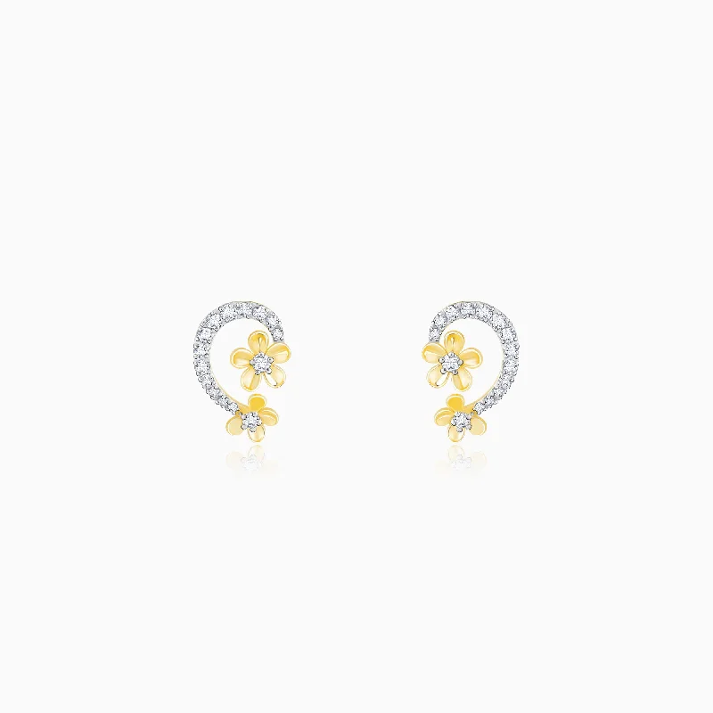 celestial sun and moon earrings Gold Sumptuous Flower Diamond Earrings