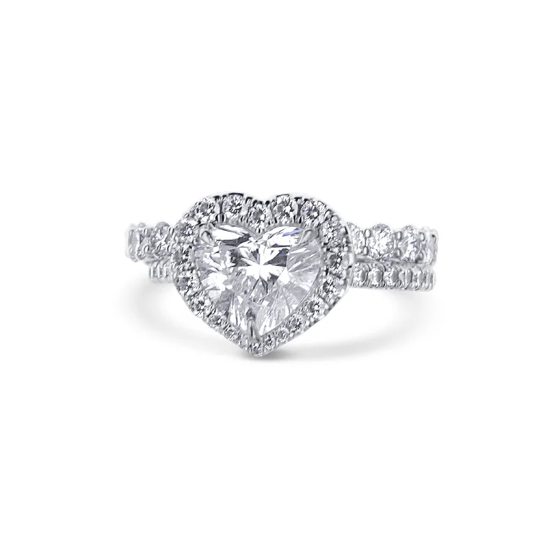 handmade wire-wrapped gemstone ring 18K White Gold 2.00Ct Brilliant Cut Heart Diamond Engagement Ring With French "U" Micro Pave handmade wire-wrapped gemstone ring 18K White Gold 2.00Ct Brilliant Cut Heart Diamond Engagement Ring With French "U" Micro Pave