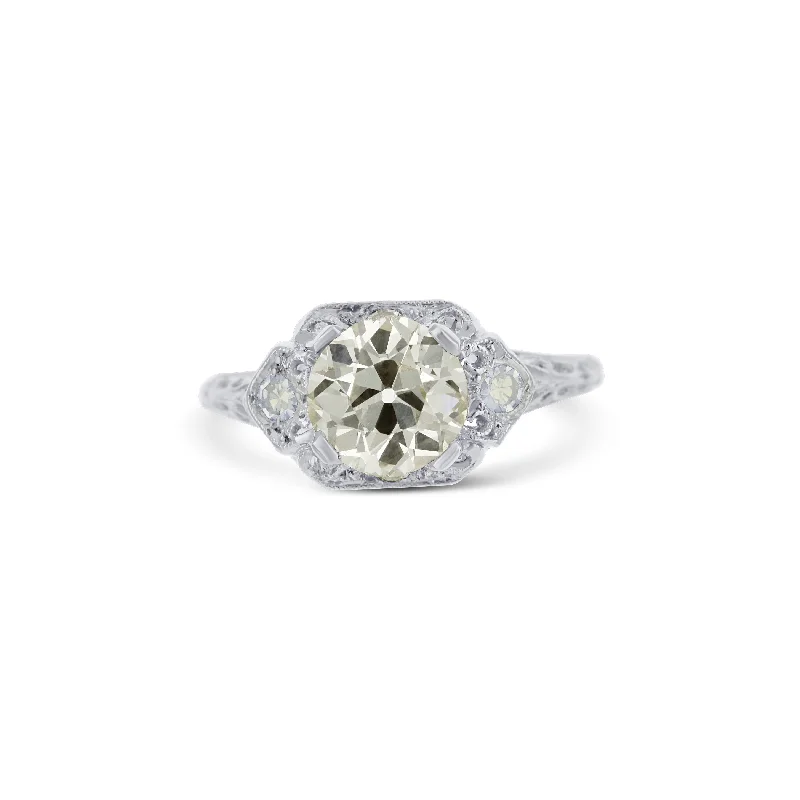 gothic bat ring sterling silver 18K White Gold Floral Antique Ring With A 1.69 Carat Round Center Stone