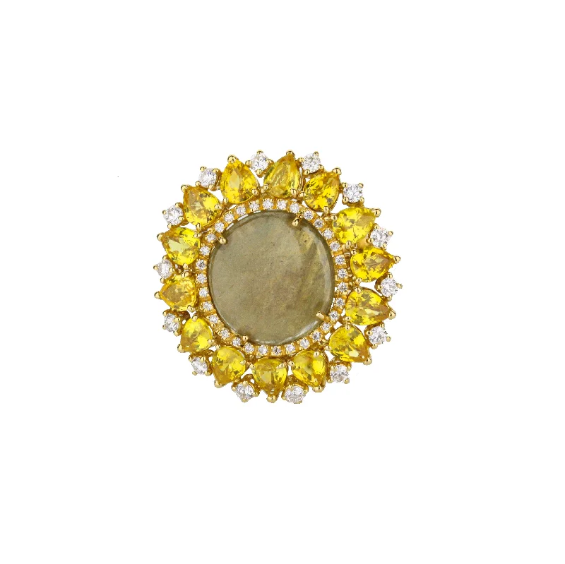 vintage cameo brooch jewelry 18K Yellow Gold Yellow Sapphire & Diamond Burst Ring