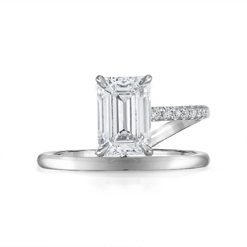 classic diamond solitaire earrings 2.01ct Emerald Cut Half Pave Half Solid Band and a Half Engagement Ring classic diamond solitaire earrings 2.01ct Emerald Cut Half Pave Half Solid Band and a Half Engagement Ring