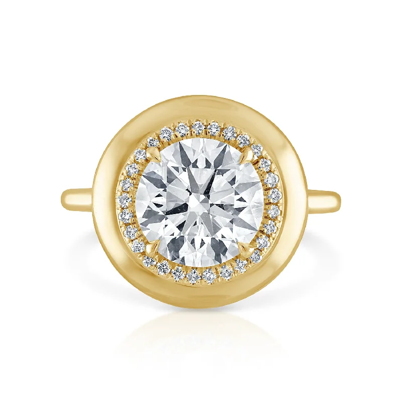 minimal gold ring stack 2.50ct Round Diamond Button Engagement Ring