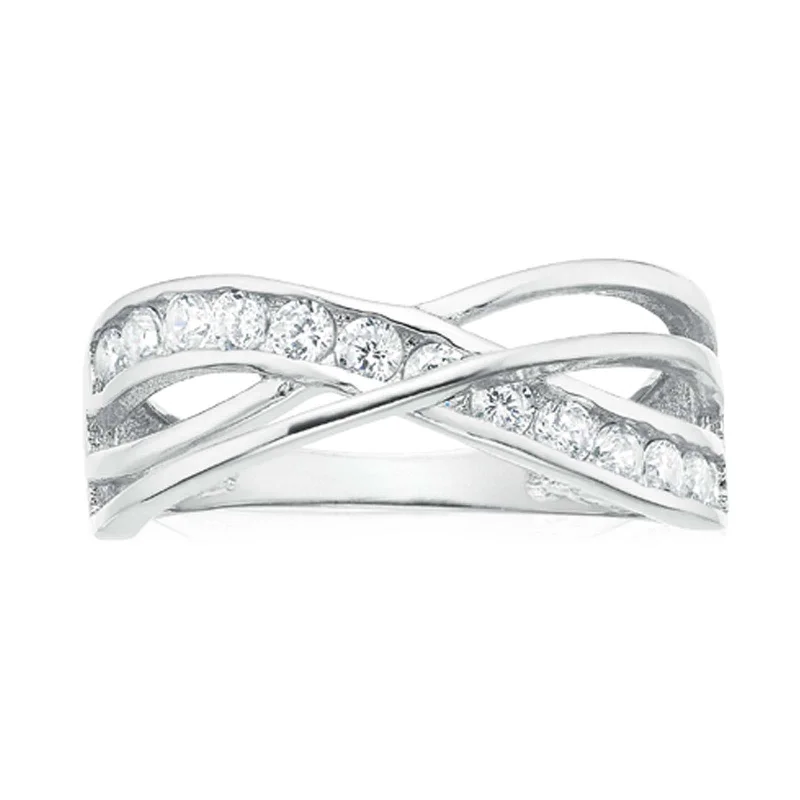 men’s rugged leather bracelet Sterling Silver Cubic Zirconia Cross Over Ring