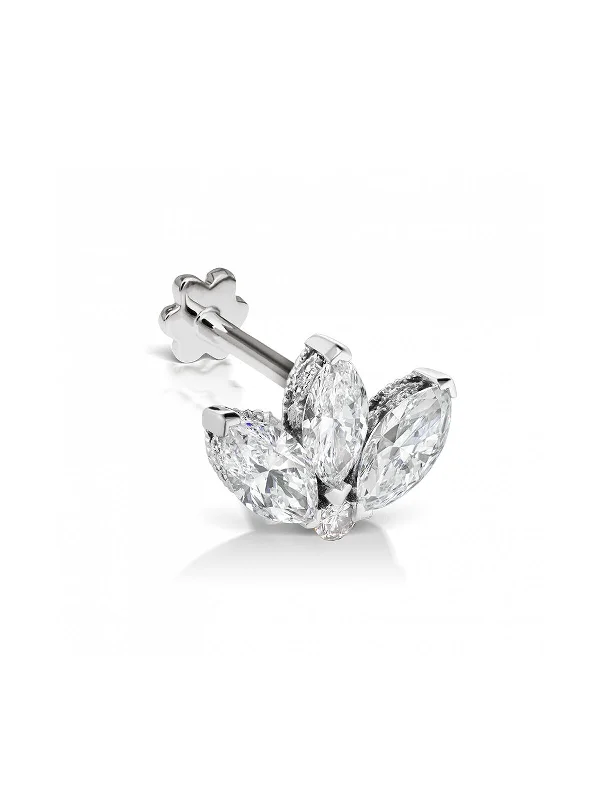 silver dragon claw ring 3mm Diamond Lotus Engraved Thread Through White Gold Earring silver dragon claw ring 3mm Diamond Lotus Engraved Thread Through White Gold Earring
