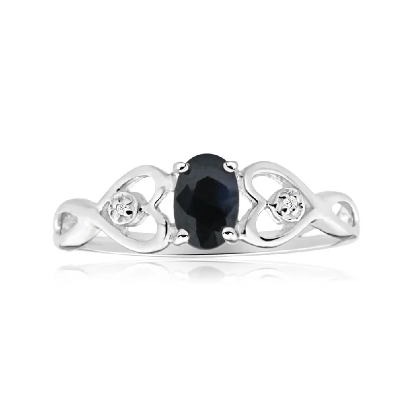 9ct Charming White Gold Diamond + Natural Sapphire Ring