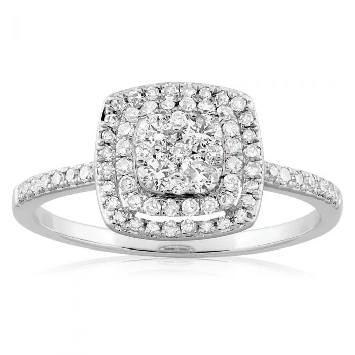 9ct White Gold 1/2 Carat Diamond Ring With 73 Brilliant Cut Diamonds