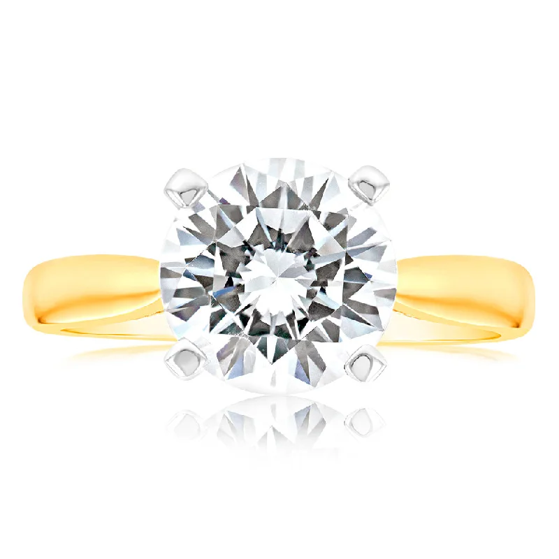 9ct Yellow Gold 3.00ct Diamond Equivalent 9.5mm Zirconia Solitaire Ring