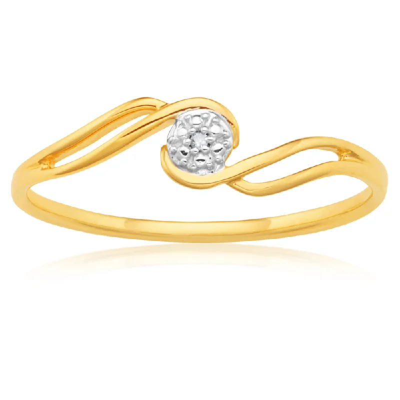 9ct Yellow Gold Diamond Swirl Ring