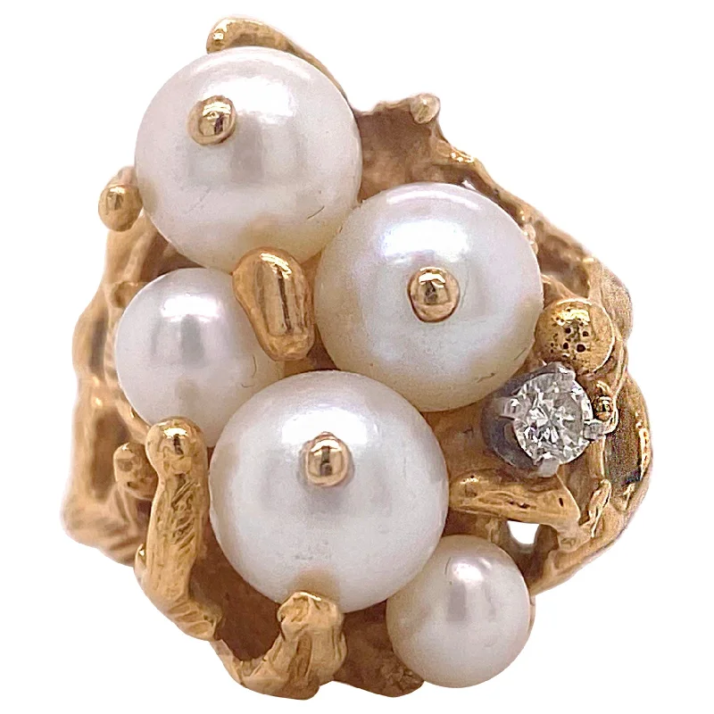 Akoya Pearls & Diamond Nugget Ring