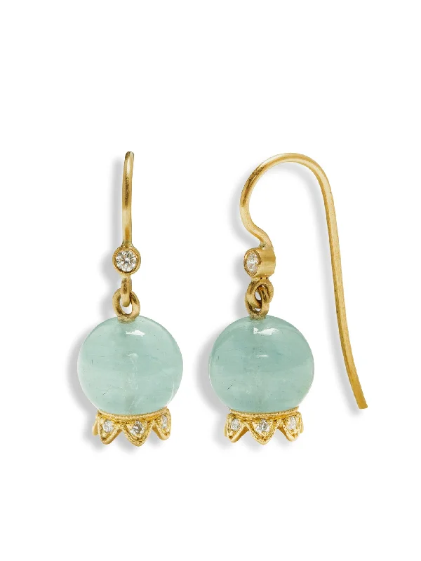 gold daisy stud earrings Aquamarine Lily of the Valley Yellow Gold Earrings