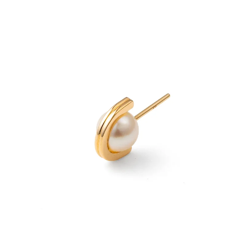 handmade copper wire ring "Beluga" Pearl Earring Medium size