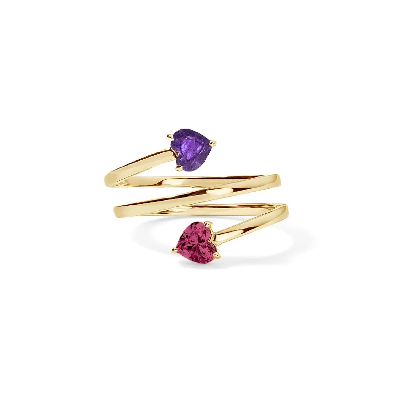 modern geometric drop earrings Amethyst and Pink Tourmaline Heart Spiral Ring