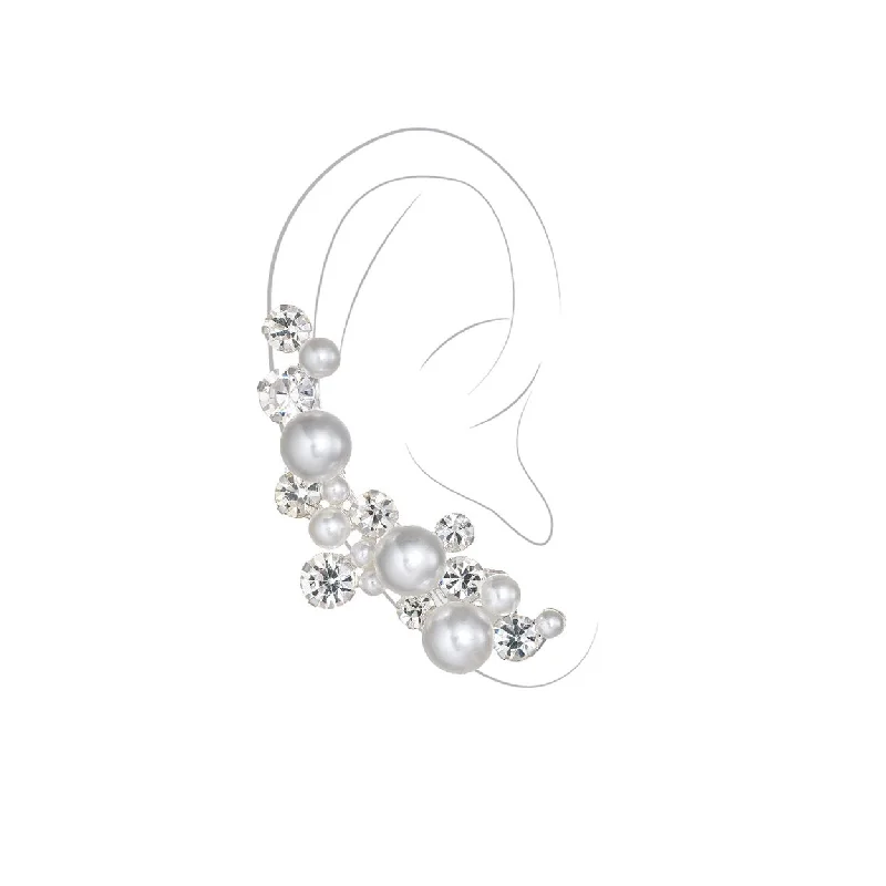 minimalist black pearl necklace Clear Crystal and Pearl Wrap Ear Cuff Silvertone