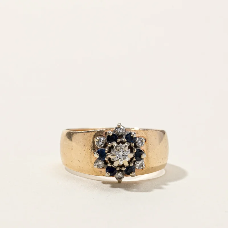sterling silver herringbone chain Cluster Diamond & Sapphire Gold Ring | 0.26ctw | SZ 7.75 | sterling silver herringbone chain Cluster Diamond & Sapphire Gold Ring | 0.26ctw | SZ 7.75 |
