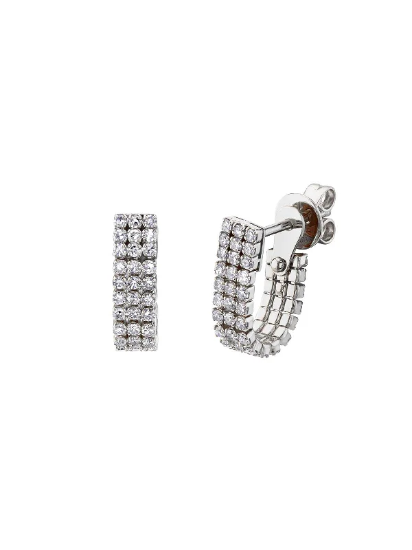 sterling silver infinity loop ring Diamond 2 In 1 Triple Thread White Gold Earrings