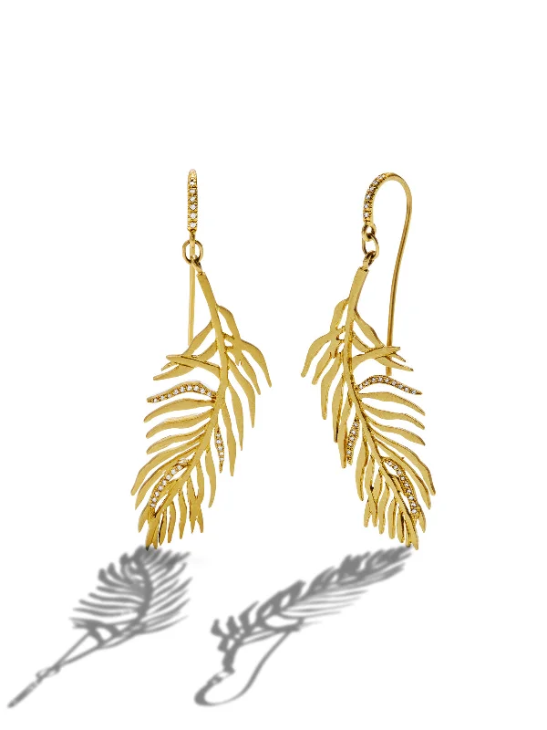personalized ring with name Diamond Feather Earrings - Yellow Gold