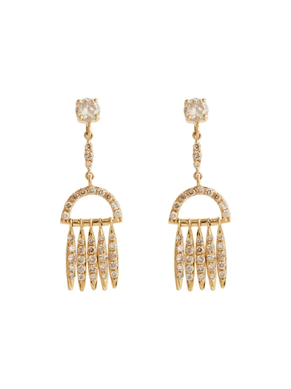 classic diamond hoop earrings Diamond Grass Palm Fringe Yellow Gold Earrings