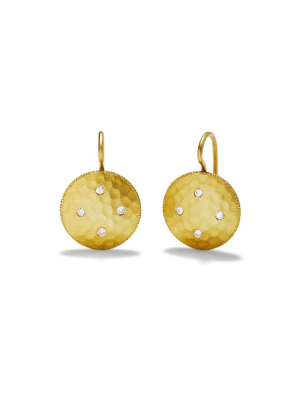 minimalist gold crescent moon necklace Diamond Hammered Disc Yellow Gold Earrings