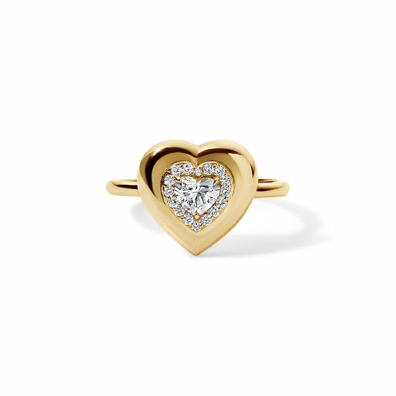 gold-plated figaro chain Mini Diamond Heart Button Ring