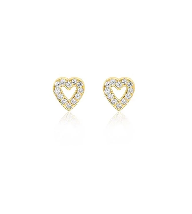 vintage diamond brooch pin Diamond Mini Open Heart Stud Yellow Gold Earrings