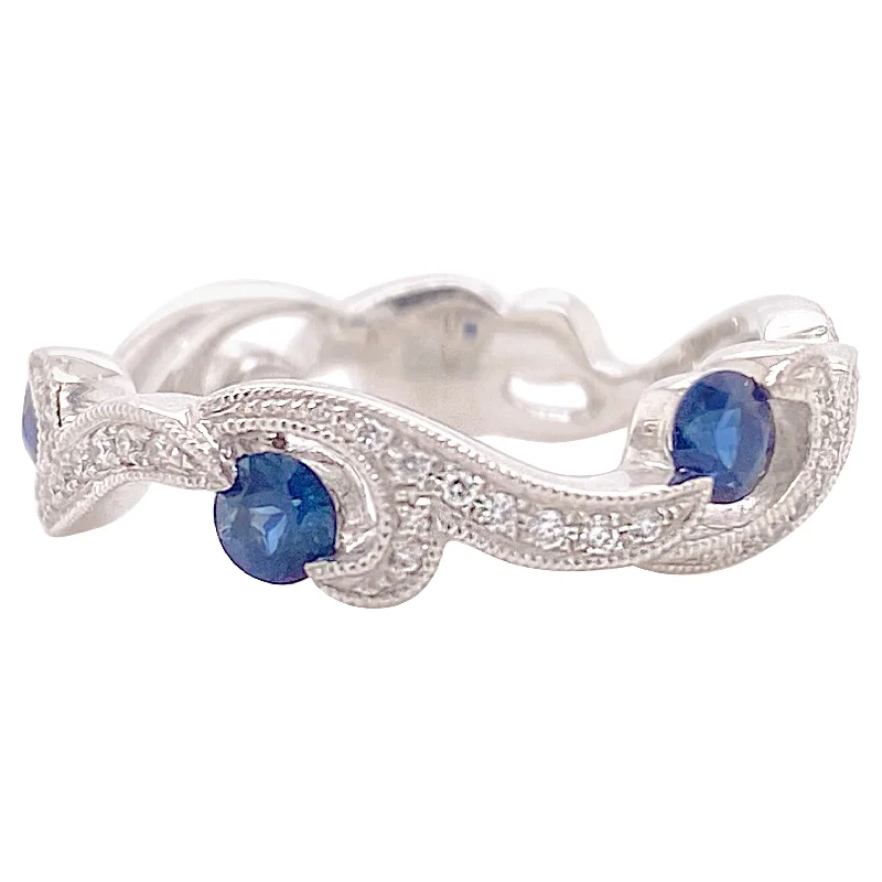 Sapphire & Diamond Swirl Ring