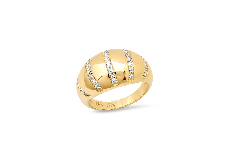 Diamond Stripe Domed Ring