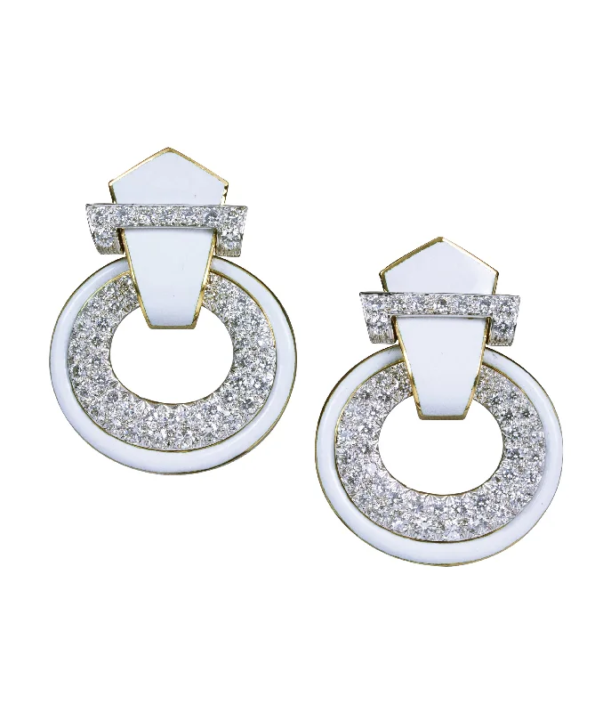 Doorknocker Earrings, White Enamel