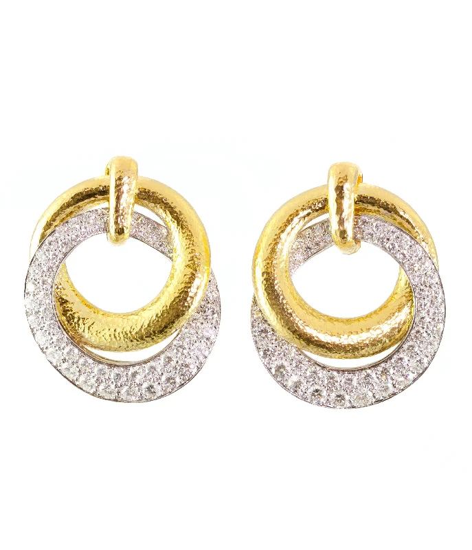 Double Hoop Earrings, Hammered Gold