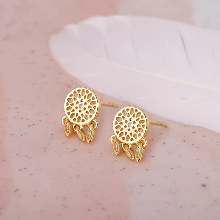 simple crescent moon ring Golden Dreamcatcher Earrings