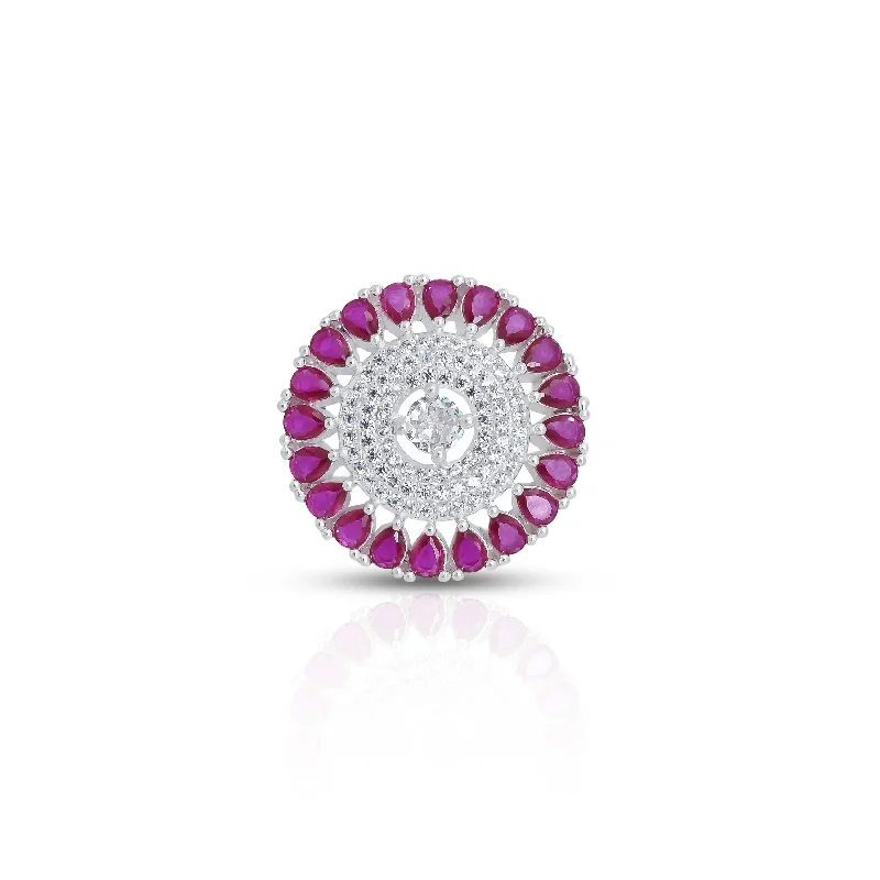 Elegant Silver Ring with Purple Gemstone Border