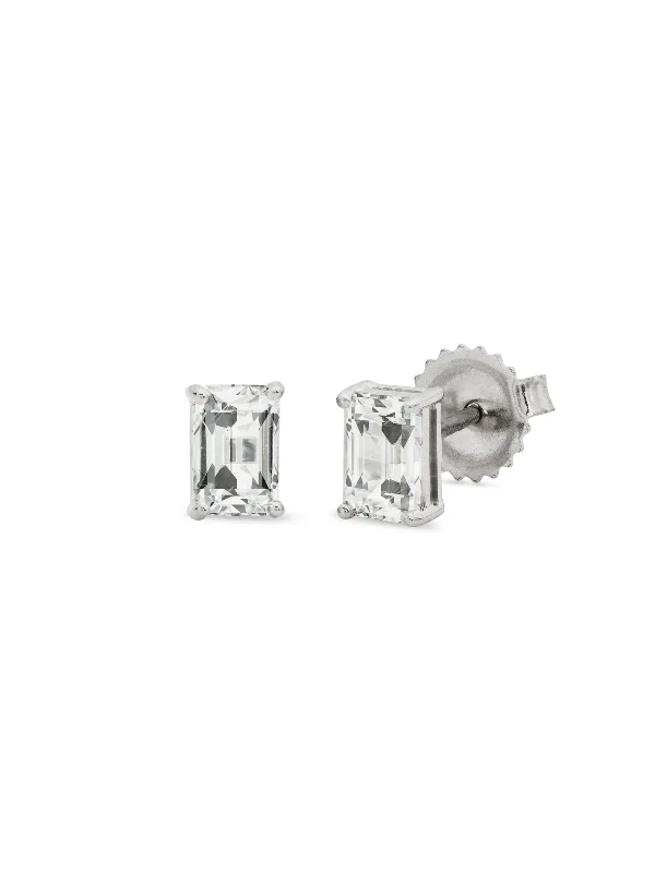 simple sapphire wedding band Emerald Cut White Topaz White Gold Stud Earrings