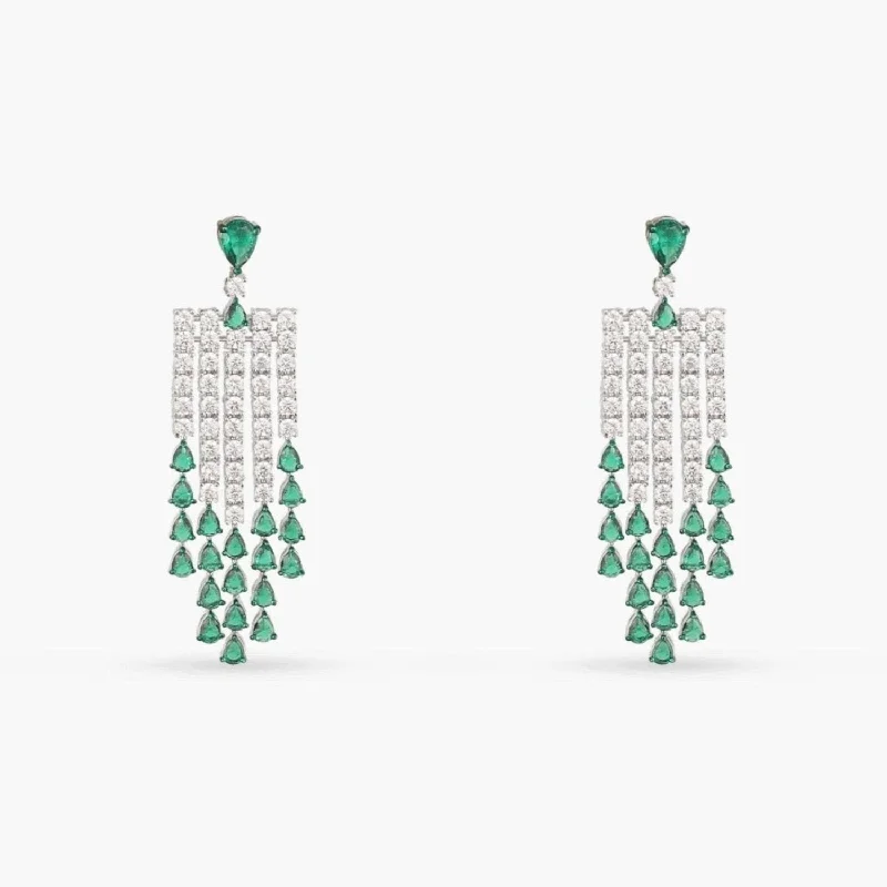 delicate marquise diamond band Emeraude Statement Silver Dangle Earrings