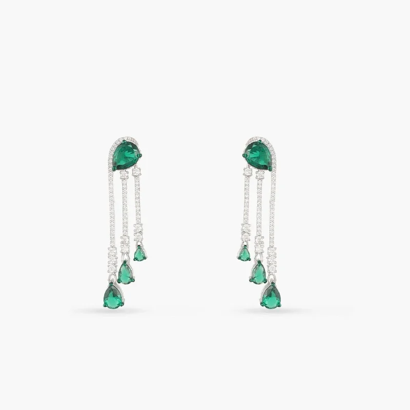dainty pearl and diamond ring Emeraude Waterfall Silver Earrings