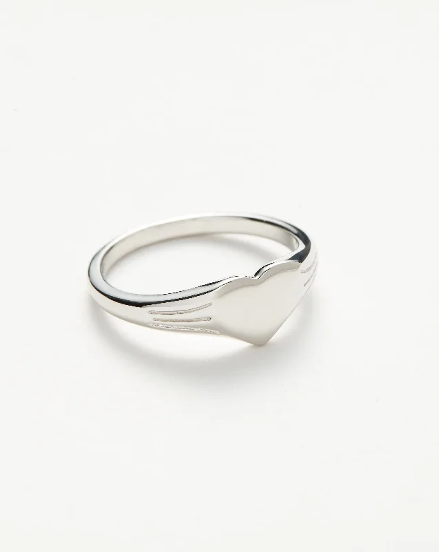 celestial moon and stars ring Engravable Heart Signet Ring | Sterling Silver