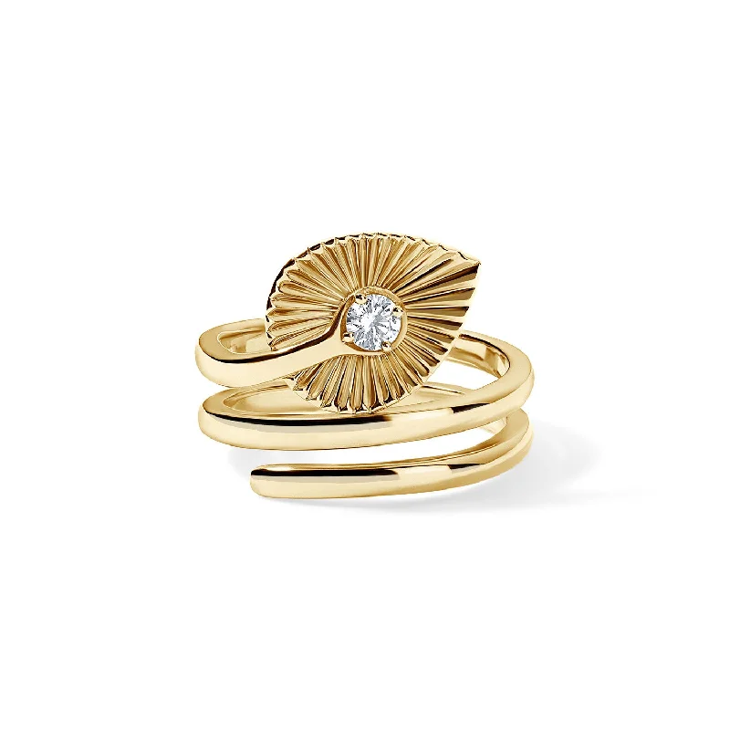 handmade resin flower earrings Gold and Diamond Fluted Pear Wrap Ring