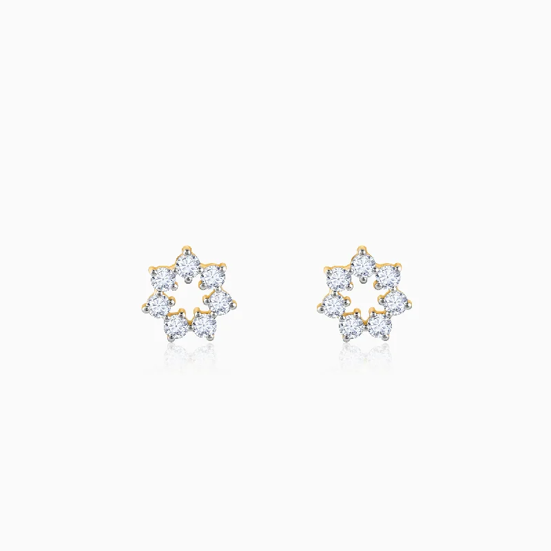 minimalist wedding band set Gold Aureole Diamond Studs