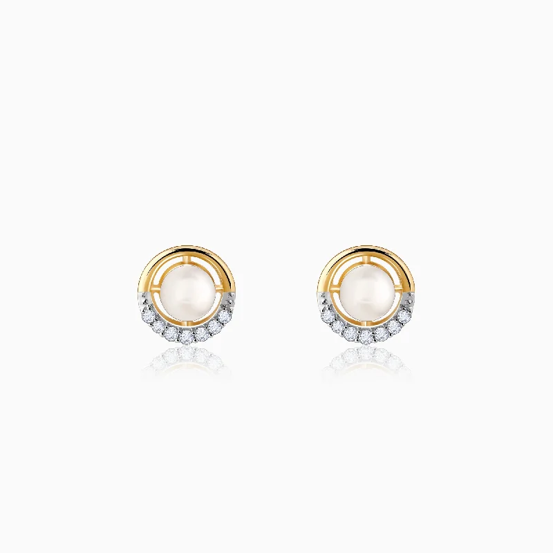 vintage filigree engagement ring Gold Pearl Centred Diamond Earrings