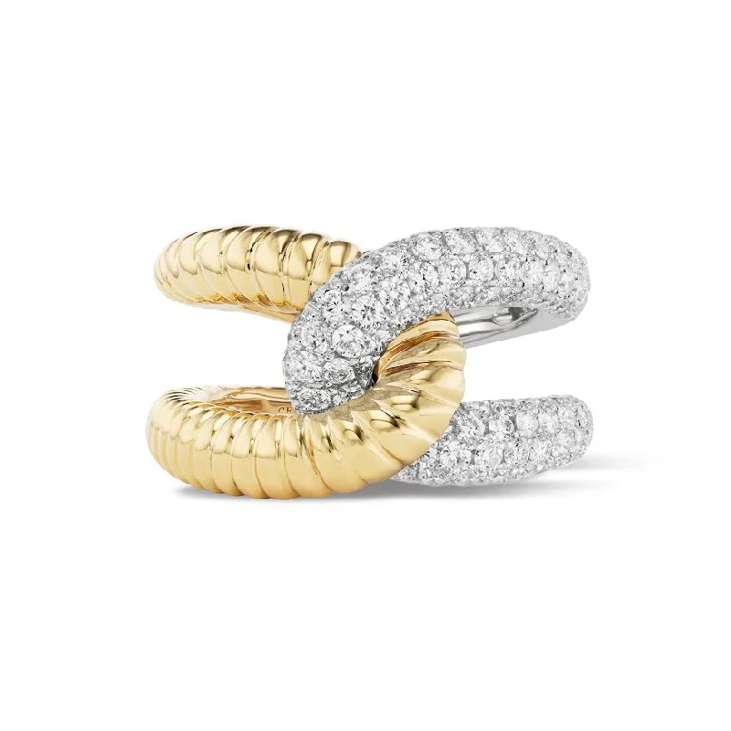 celestial sun and moon earrings Gold Ridged and Diamond Intertwin Ring