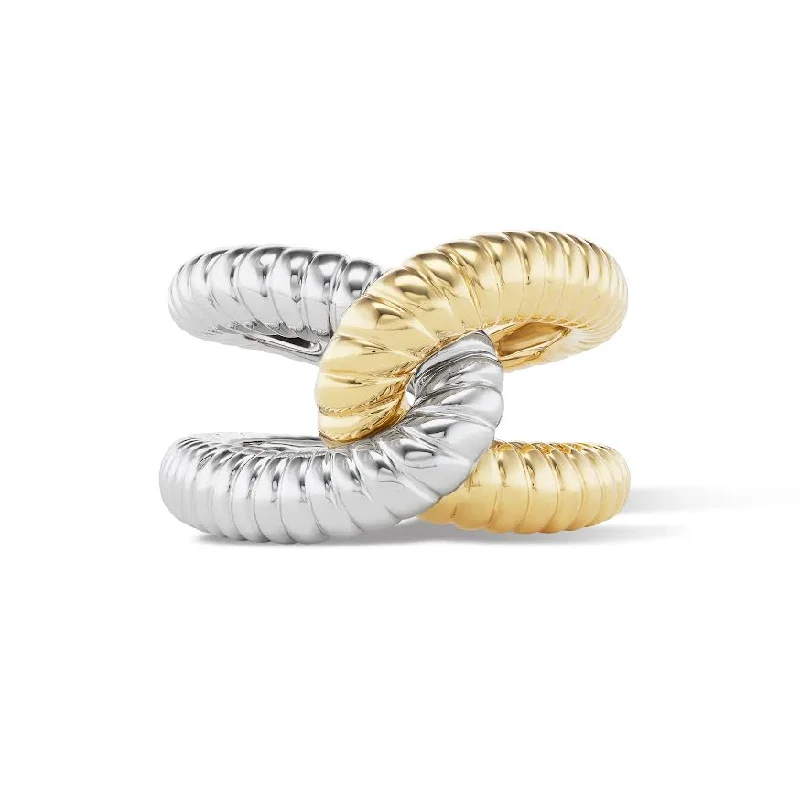 chunky silver hoop earrings Gold Ridged Intertwin Ring