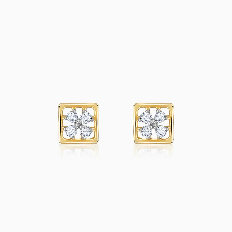 crystal-studded gold ring Gold Square Cut Diamond Stud Earrings