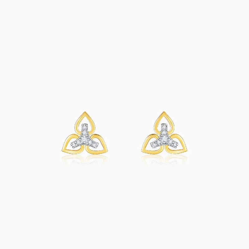unique gemstone cocktail ring Gold Triple Floret Diamond Earrings